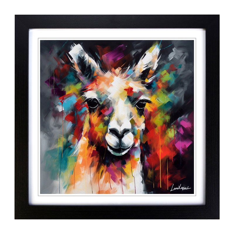 Llama Abstract Expressionism No.1 - Framed Print, Black