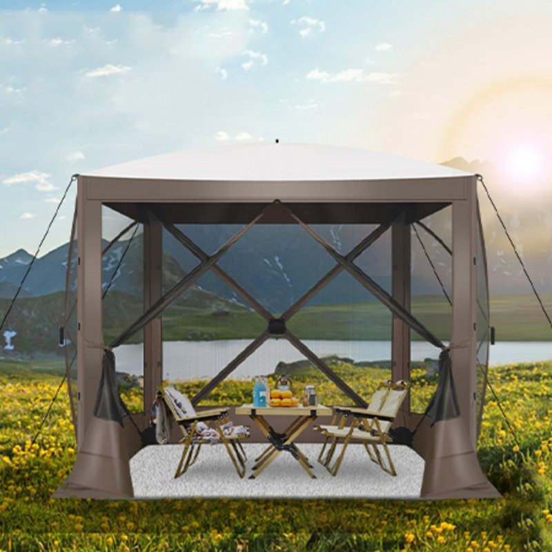 6FTx6FT Screen Room with Mosquito Netting, Hub Tent Instant Screened Canopy with Carrying Bag and Ground Stakes, Brown