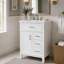 Meuble-lavabo de 24 po avec lavabo en céramique, structure en bois massif et armoire en panneau de fibres à densité moyenne, 1 porte, tiroir rabattable et 3 tiroirs, charnières à fermeture en douceur, tablette réglable, poignées argentées-455744759