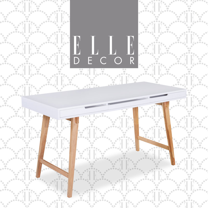 White Mid-Century Modern Writing Desk with Drawers