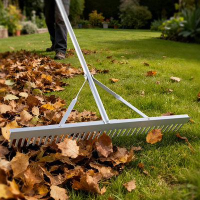 Landscape Rake, 36 inch Wide Head 102 inch Handle, Large Heavy Duty Aluminum Landscaping Leaf Rake Tool, Asphalt Level for Loosening Soil, Garden & Yard, Pond Gravel & Beach Lawn Care, 52ft Rope