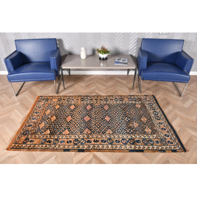 Tapis de style turc antique fabriqué à la main en orange vif et bleu pour une décoration intérieure mettant en vedette un tapis traditionnel en laine anatolienne