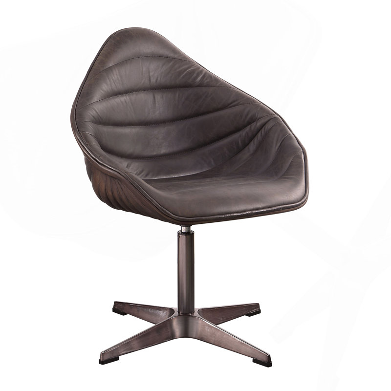 Fauteuil d'appoint en cuir et grain ébène avec pivot