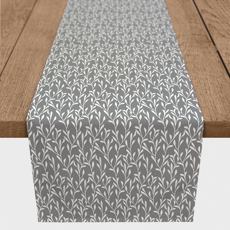 Courtlin Rectangle Floral Polyester Table Runner, 90" x 16", Gray