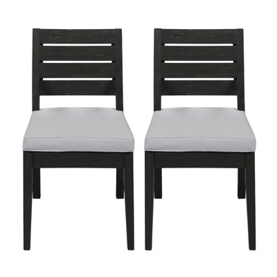 Outdoor Armless Dining Chair - Wood, Grey Cushions 2pcs Furniture, Wood & Padding, Slat Back Seat, Patio Chair, 400 Lbs Weight Load