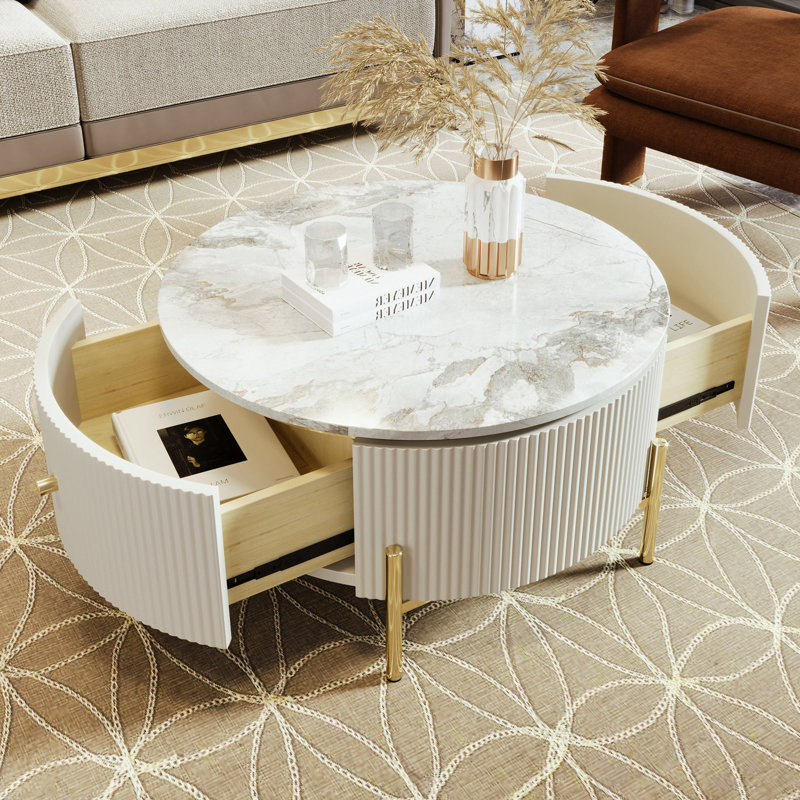Table basse ronde avec 2 grands tiroirs de rangement (31,5 po)