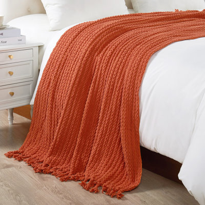 Textured Knit Tassel Throw Blanket, 50" x 60", Soft Polyester Blanket for Sofa and Bed