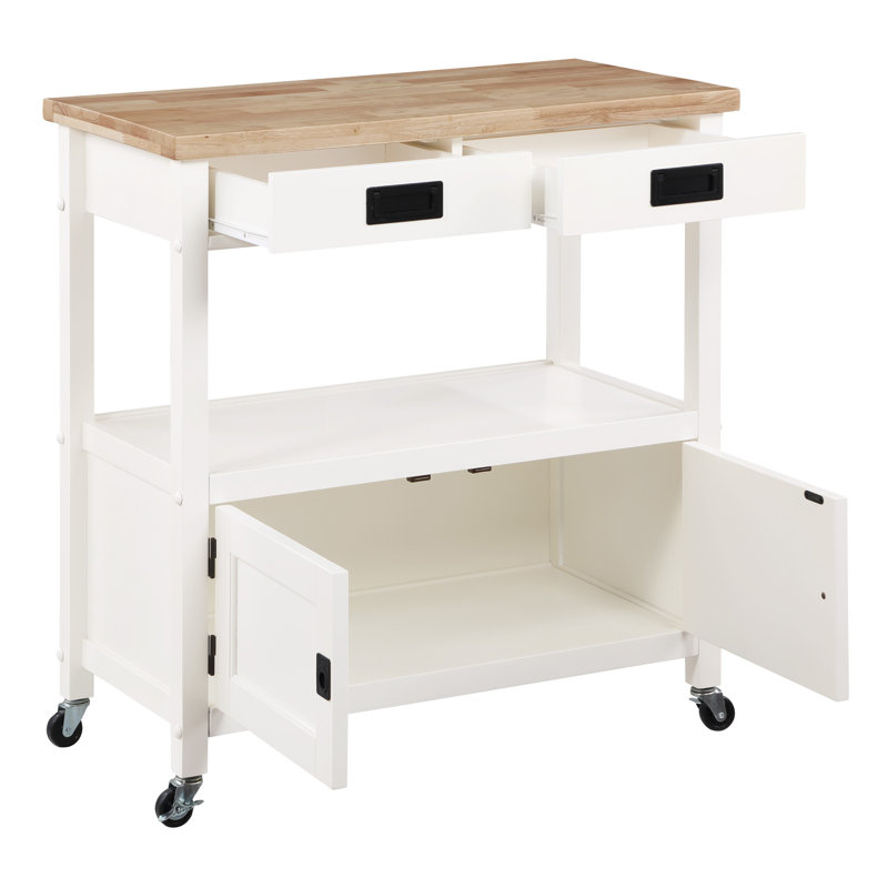Chariot de cuisine avec plateau en bois massif de 34,75 po de largeur Brothwells, Blanc