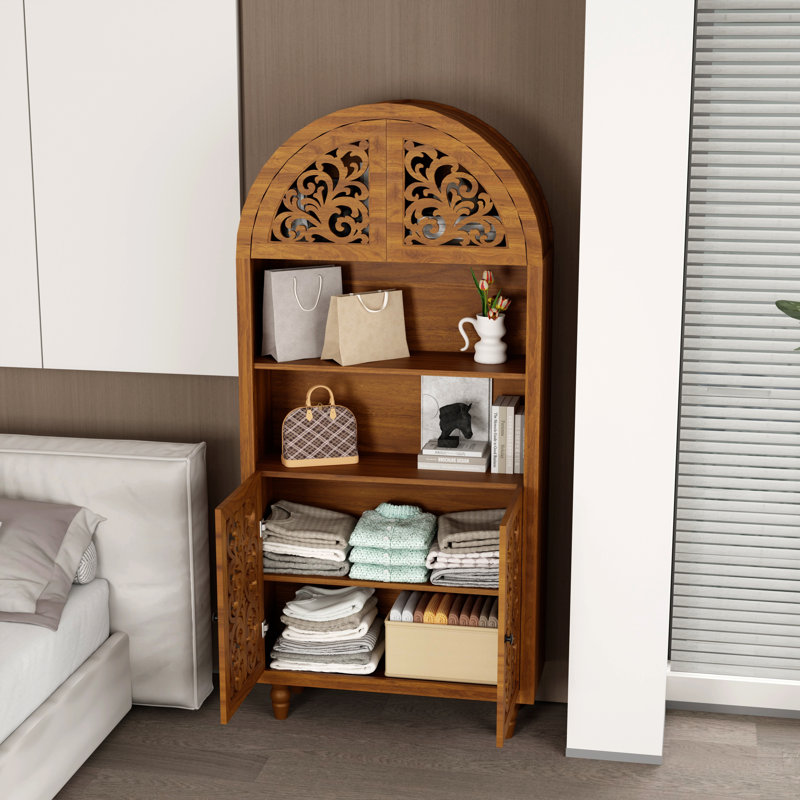 Vitrine autoportante en bois arquée de 66 po de hauteur avec tablette ouverte