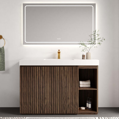 48" Large Storage Freestanding Bathroom Vanity With Sink For Modern Bathroom, One-Piece Sink Basin Without Drain And Faucet, KD