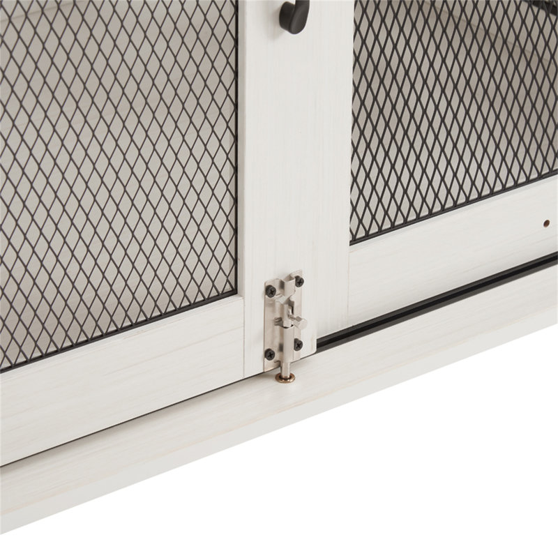 White Medium Farmhouse Dog Crate Table with Metal Mesh