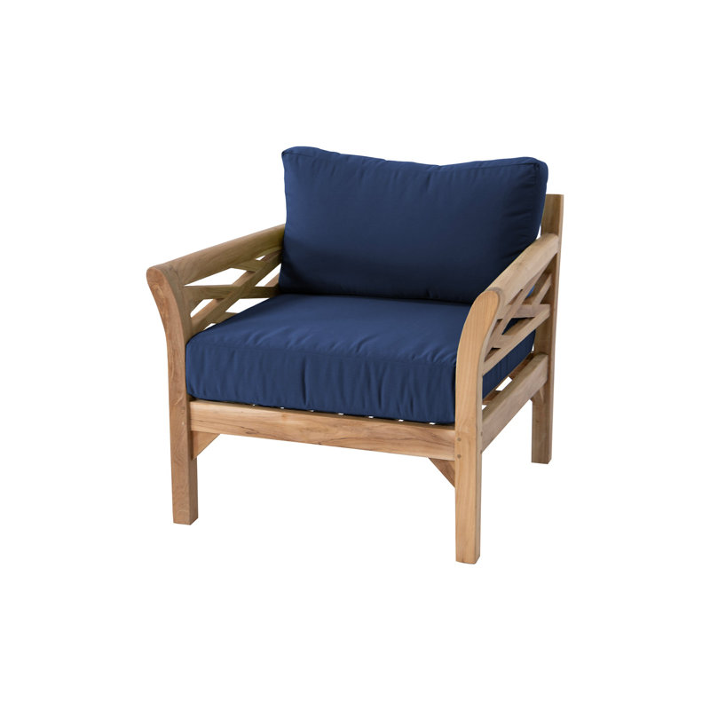 Monterey Teak Outdoor Club Chair with Sunbrella Cushions, Navy