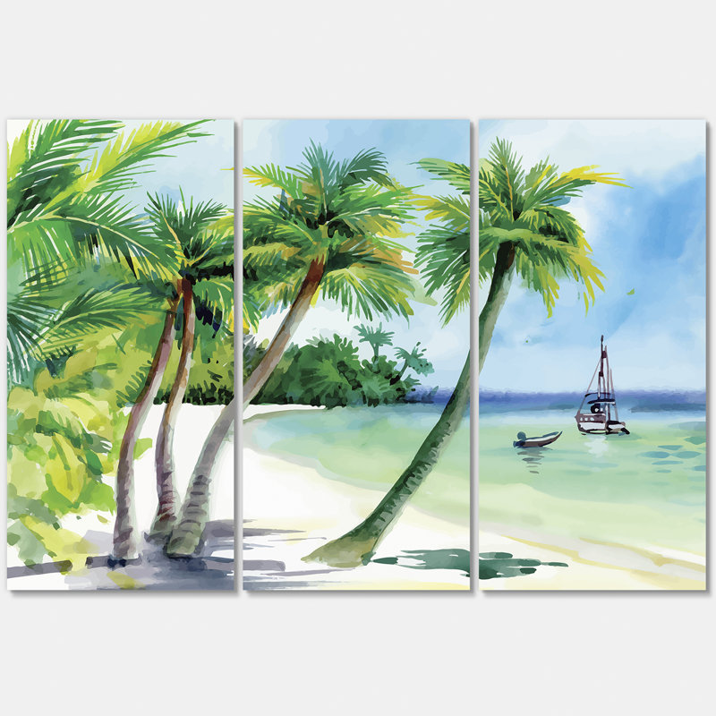 Plage d'été avec palmiers - impression de 3 pièces