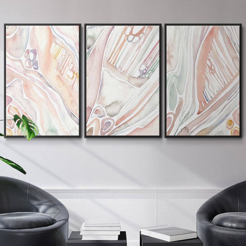 «Life Form I», ensemble de 3 toiles encadrées, Cadre noir, H 40 po x l 78 po x P 2 po