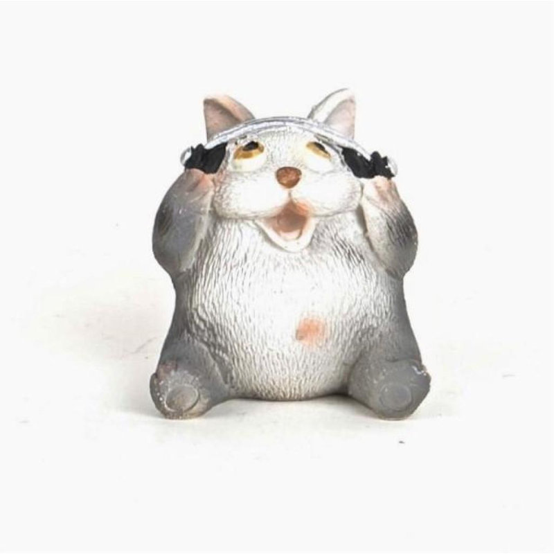 Chat en polyrésine avec casque d'écoute