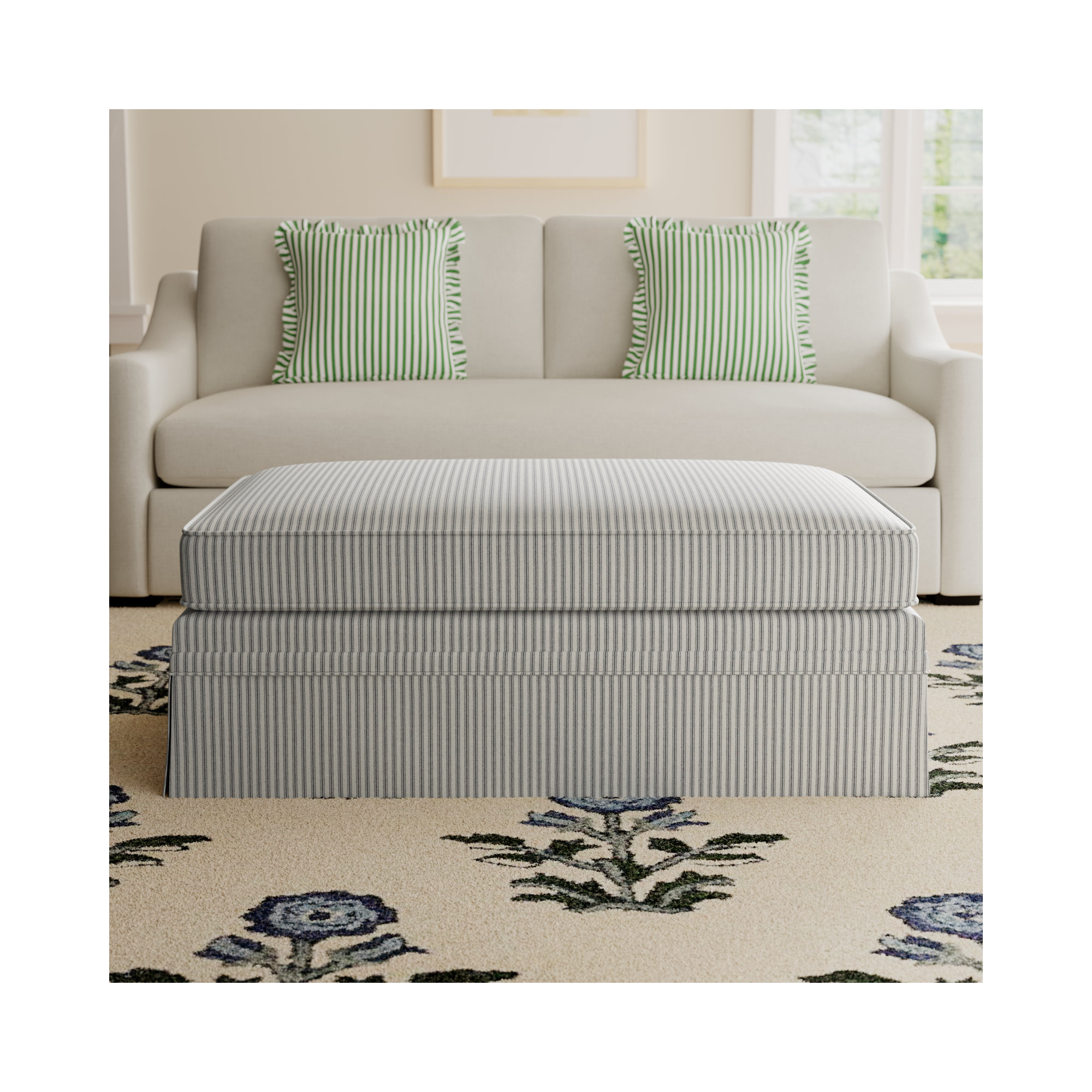Shelby Upholstered Storage Ottoman, Cruise Gray Striped