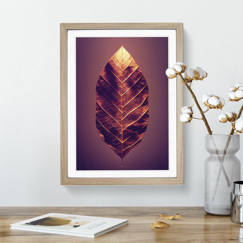 Royal Leaf - Single Picture Frame Print, 34cm H x 25cm W x 2cm D, Oak Framed