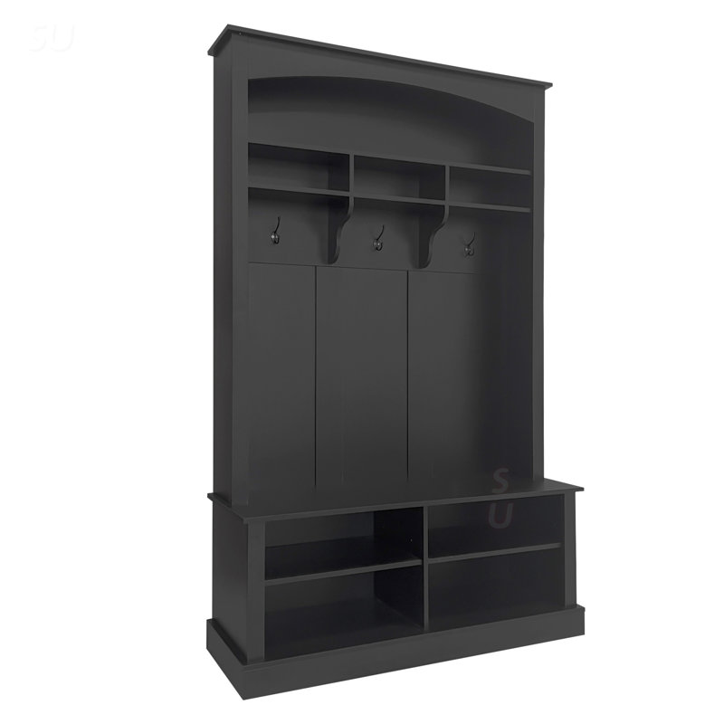 Arbre d'entrée de 47,2 po de largeur avec banc et rangement pour chaussures, rangement pour hall d'entrée multifonctionnel avec 3 crochets et tablettes réglables