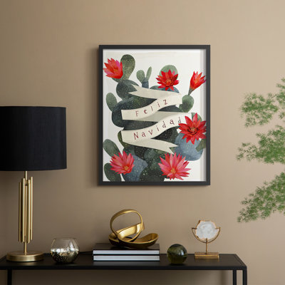 «Desert Christmas Cactus I», reproduction encadrée - bois massif