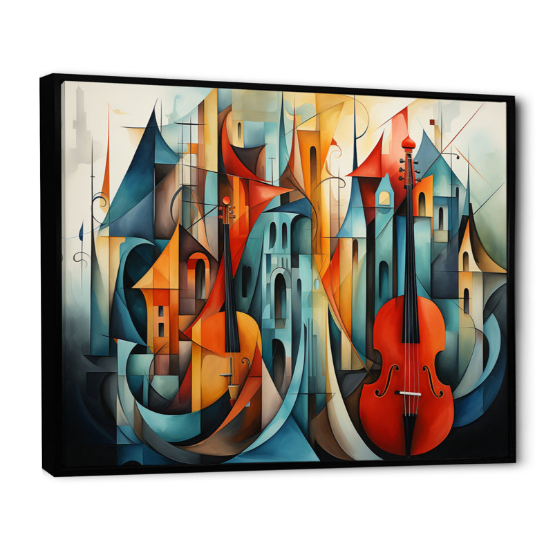 «Cubism Music Forms III - Cubism», reproduction d'art mural, H 12 po x l 20 po x P 1 po, Cadre flottant noir