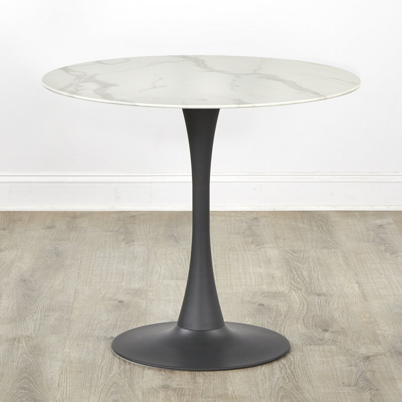 Cambon Round Metal Base Dining Table, Gray/Black
