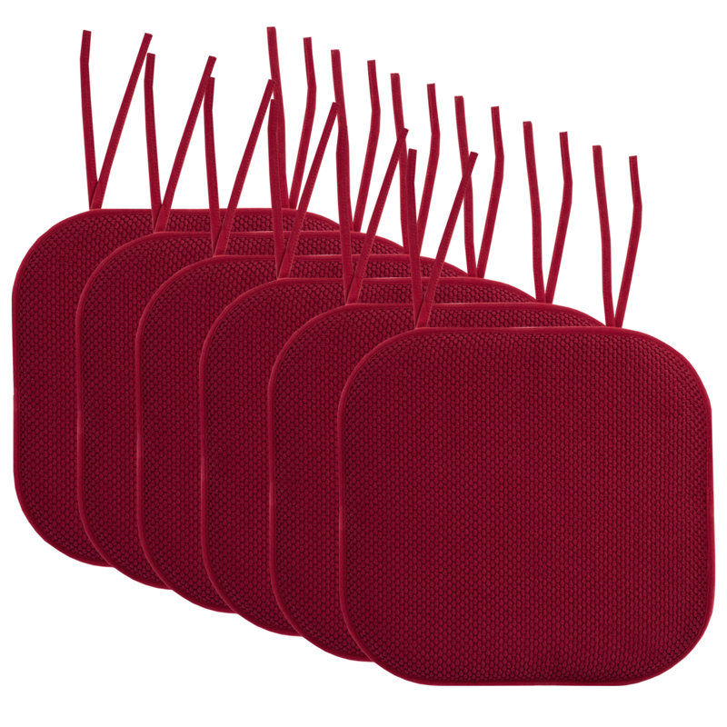 Honeycomb Memory Foam Non-Slip 16" x 16" Chair Cushion Pad with Ties, Wine, 2