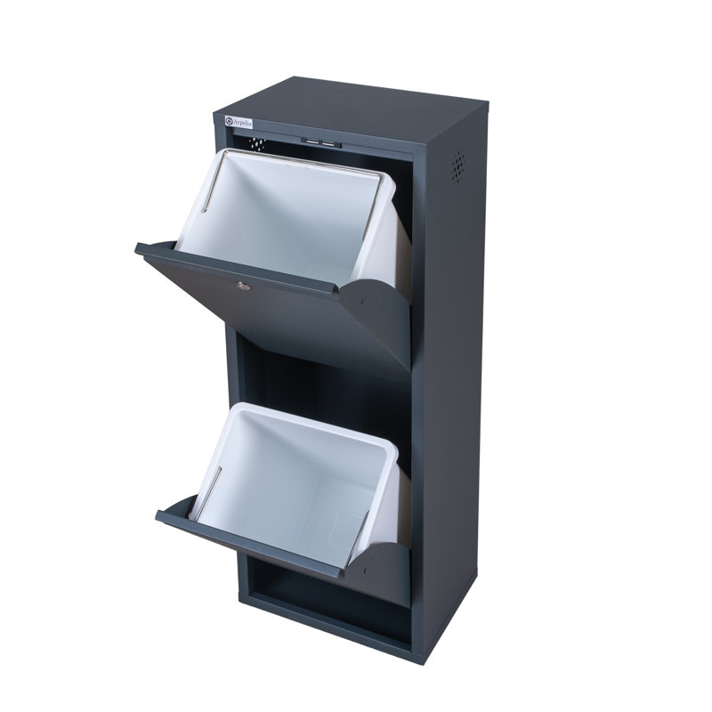 Lockable Metal Storage Cabinet with 2 Tilt-Out Bins, Slim Multipurpose Organizer for Home and Garage, Anthracite
