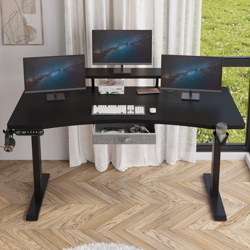 Modernchamp 63'' Dual Motor Height Adjustable Standing Desk With Laminate, Black