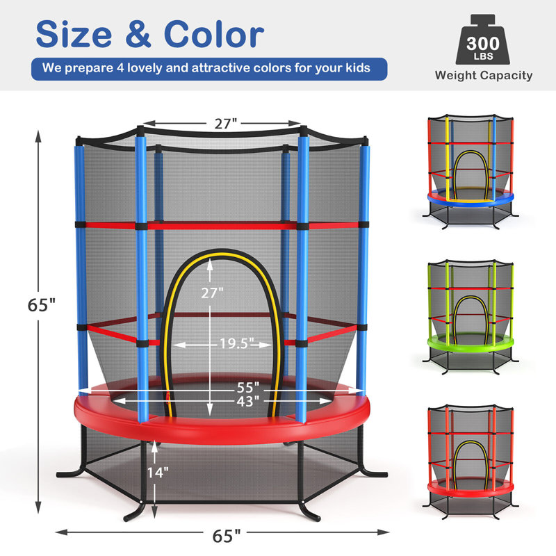 Gymax Round Backyard Trampoline with Safety Enclosure, Red