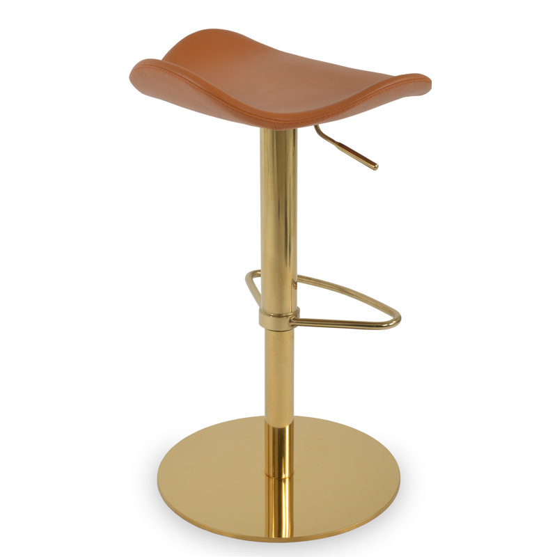 Falcon Piston Adjustable Height Swivel Bar Stool, Caramel, Gold