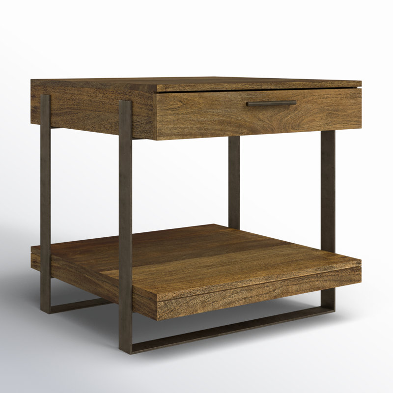 Transitional Brown Rectangular Drawer End Table with Storage