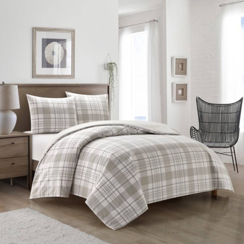 Ensemble d'édredon standard en coton 3 pièces, gris, Édredon double / grand + 2 taies décoratives sta