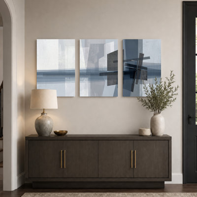 Ensemble de 3 toiles abstraites géométriques tendues sur châssis, idéales pour la décoration du salon, de la chambre et de la maison.