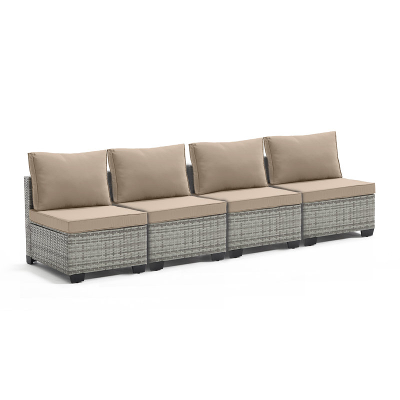 Canapé modulaire d'extérieur en osier 4 places avec coussins, conversation modulaire pour la cour, le porche et le jardin