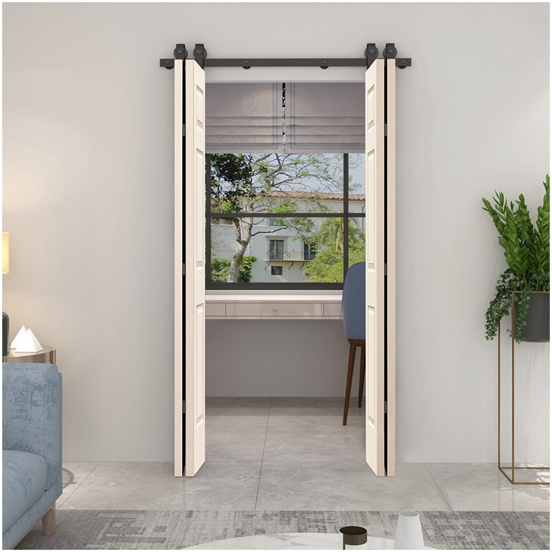 60-in x 84-in Beige MDF Double Bifold Barn Door with Black Hardware