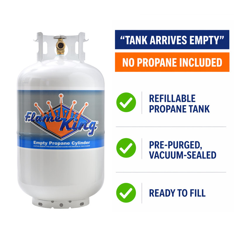 Flame King 30LB Empty Steel Propane Tank LP Cylinder with Type 1 OPD Valve, for Grills and BBQs