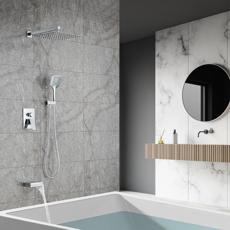 Pomme de douche fixe avec valve brute, Chrome poli