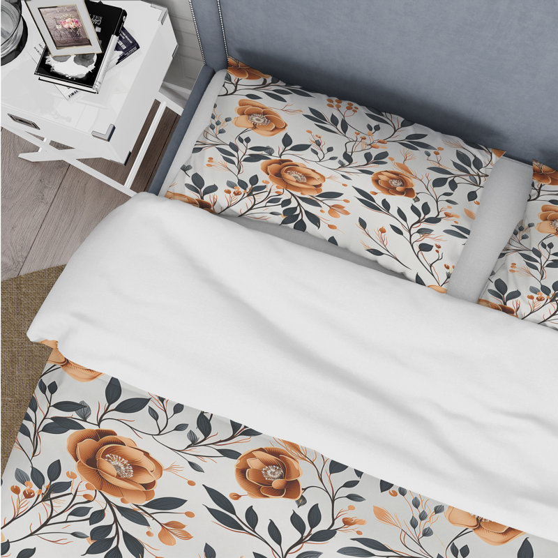 Ensemble de housse de couette Vintage Brown Blossom Elegance, Housse de couette pour très grand lit et 2 très