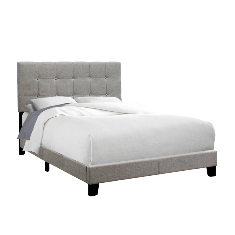 Lit double tapissier Silvia d'aspect lin gris, H 45,45 po x l 57,82 po x L 79,95 po