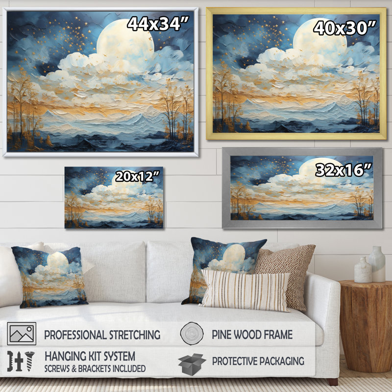 " Clouds Celestial Wisp Patchwork ", 16" H x 32" W x 1" D, Gold Picture Framed