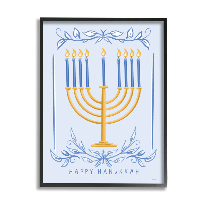 «Happy Hanukkah Botanical Menorah» at-173, Giclée encadrée noir minuit, H 20 po x l 16 po x P 1,5 po