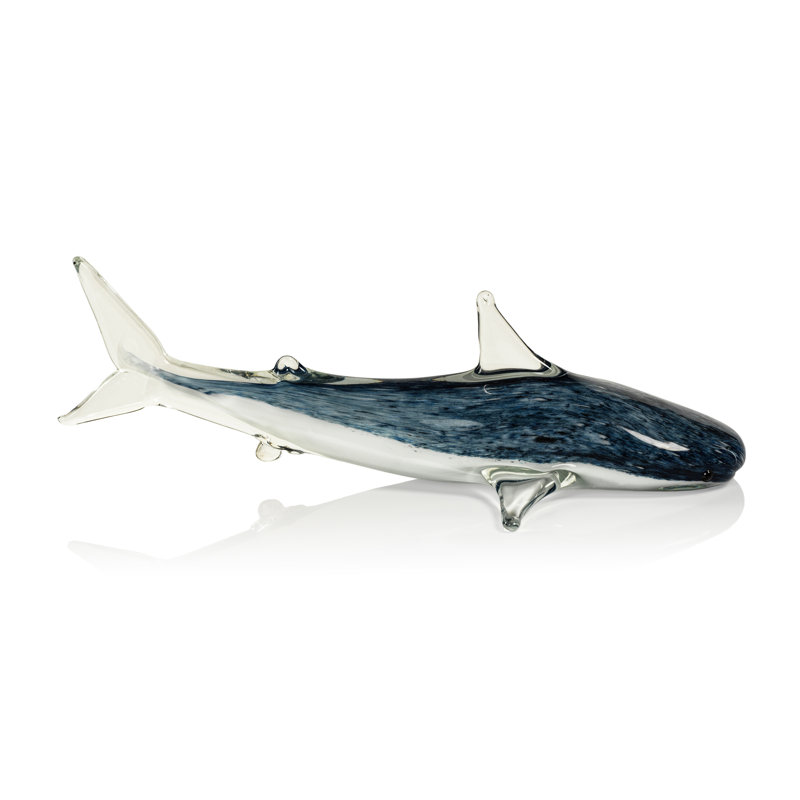 Figurine décorative requin bleu en verre, H 4,5 po x l 13,5 po x P 4,75 po