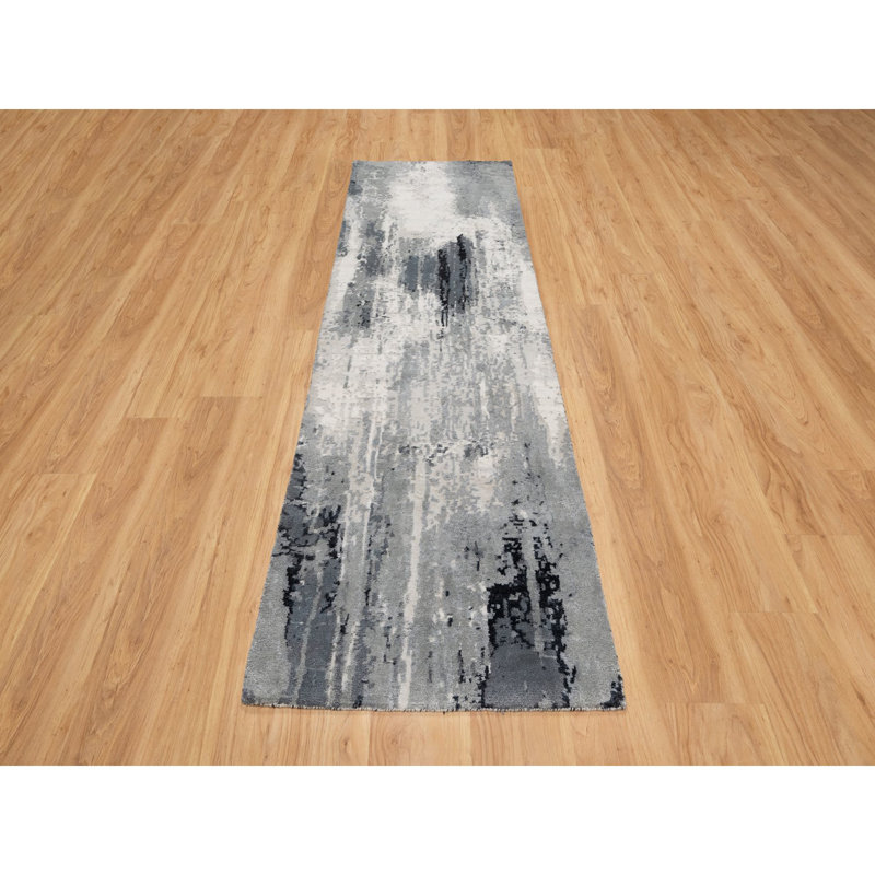One-of-a-Kind 2'6" X 8' New Age Runner Wool Area Rug Black
