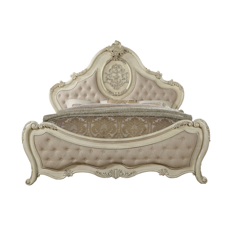 Anastazia Button Tufted Standard Bed, Queen, Antique White