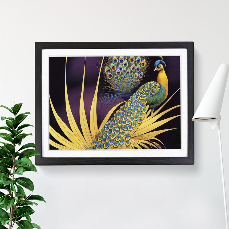 Captivating Peacock - Single Picture Frame Print, Black, 25cm H x 34cm W x 2cm D