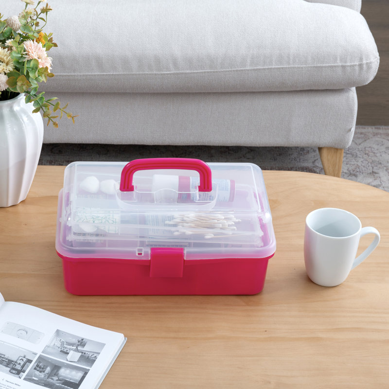 Panier de rangement rose foncé avec plateaux extensibles