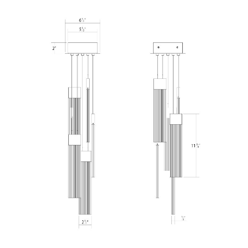 V Panels 6 - Light LED Pendant, Brass