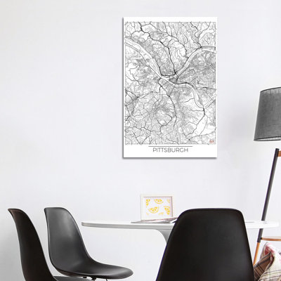 Pittsburgh Minimal Urban Blueprint Map by Hubert Roguski - Wrapped Canvas Painting