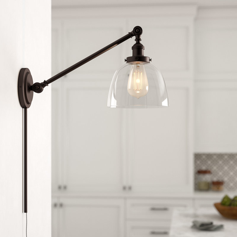 Martucci Plug-in Swing Arm Sconce, Transparent Glass, Oil Rubbed Bronze