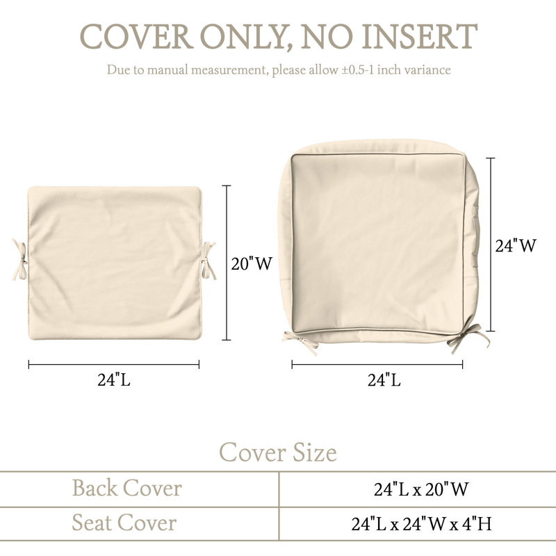 Housse de coussin de siège d'extérieur pour patio avec fond antidérapant, 1, L 24 po x P 24 po, Crème